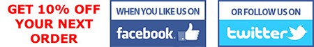 Like us on facebook or follow us on twitter for 10% off!